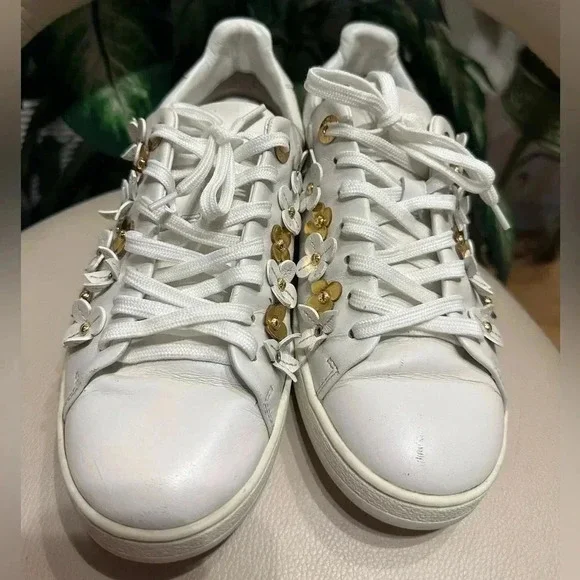 Louis Vuitton Leather Frontrow Blossom Floral Embellished LowTop Sneakers Size37